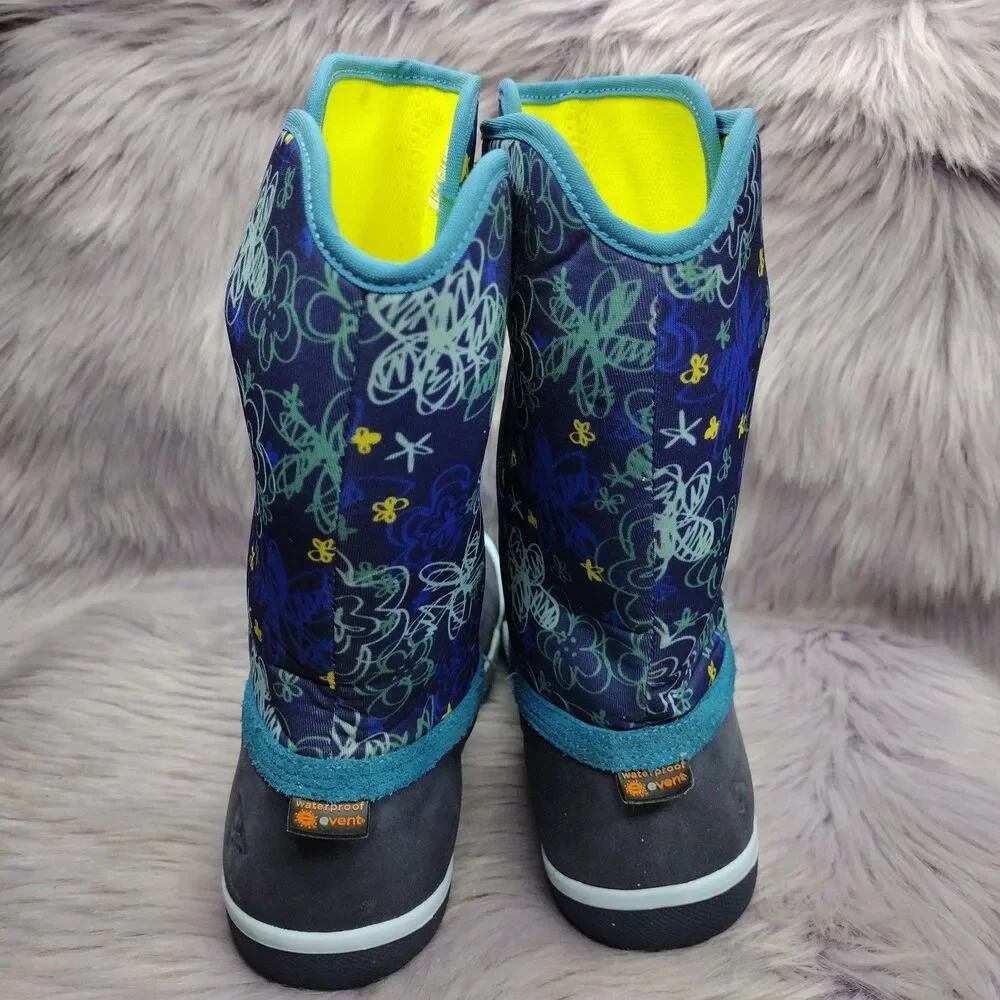 Plae Boots Kids Youth 3 Thandi Neoprene Leather Tall Waterproof Blue Floral